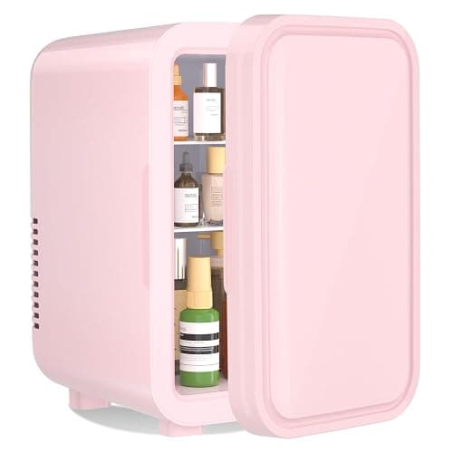 YASHE Mini Fridge, 6 Liter/8 Cans 110V AC/DC Portable Thermoelectric Cooler Refrigerators for Bedroom, Skincare, Beverage, Office, Dorm Room and Car, Pink - Image 1