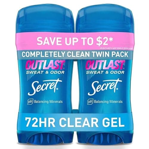 Secret Outlast Antiperspirant Deodorant for Women, 72hr Sweat & Odor Protection, PH Balancing Minerals, Pro-Hyaluronic Acid, Clear Gel, Completely Clean Scent, 2.6 oz (Pack of 2) - Image 1