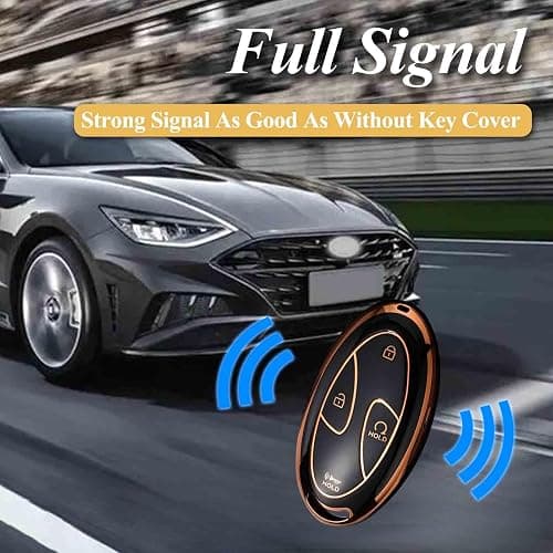 5 Buttons Compatible with Hyundai Key Fob Cover Accessories, Fits for Elanrtra Sonata Ioniq Santa Fe Santa Cruz KONA Tucson, Soft TPU Key Case with Leather Keychain (Black-Gold) thumbnail 5