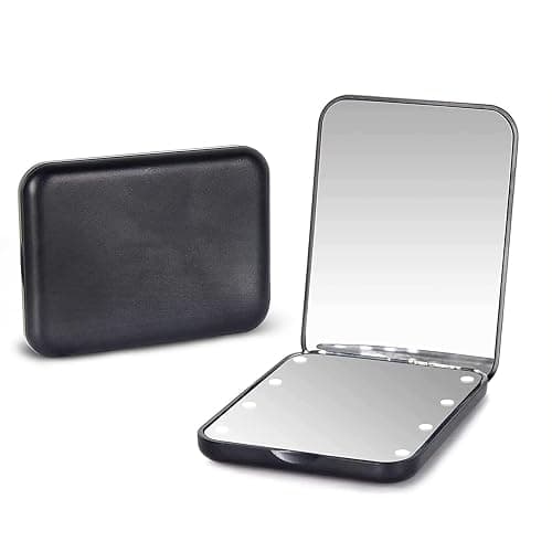 Kintion Pocket Mirror, 1X/3X Magnification LED Compact Travel Makeup Mirror with Light for Purse, 2-Sided, Portable, Folding, Handheld, Small Lighted Mirror for Gift, Black - Image 1