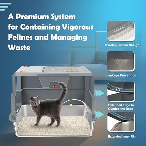 SZEE Stainless Steel Litter Box, Large Size, Fully/Half Enclosed Design, Foldable Front Door for Scooping, Activated Charcoal Odor Control, Prevent Splashing Out thumbnail 4