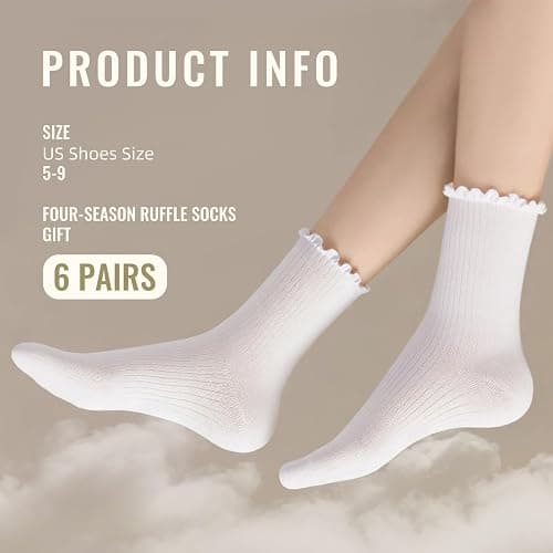 Iridipity 6 Pairs Ruffle Socks Woman Cute Frilly Ankle Socks for women girls thumbnail 2
