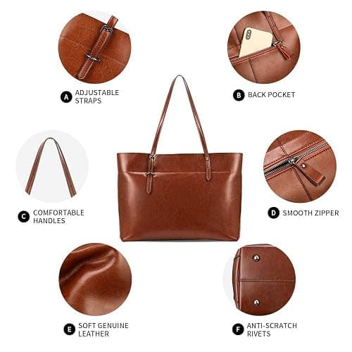 Kattee Vintage Genuine Leather Tote Shoulder Bag for Women Satchel Handbag with Top Handles thumbnail 5