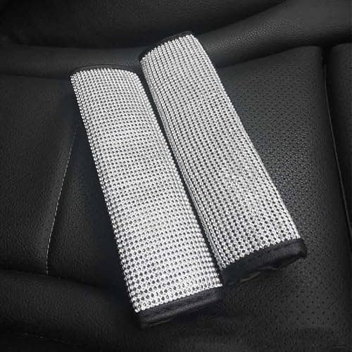 4PCS White Bling Car Seatbelt Strap Covers with Shift Gear Knob Cover & Handbrake Cove for Women Girls - Crystal Rhinestone Velvet Shoulder Pad Protector - Diamond Shine Safety Shoulder Pad thumbnail 3