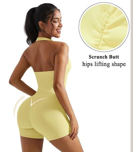 OMKAGI 2 Piece Workout Sets for Women Halter Sports Bra Tank Gym Biker Shorts Outfits thumbnail 4