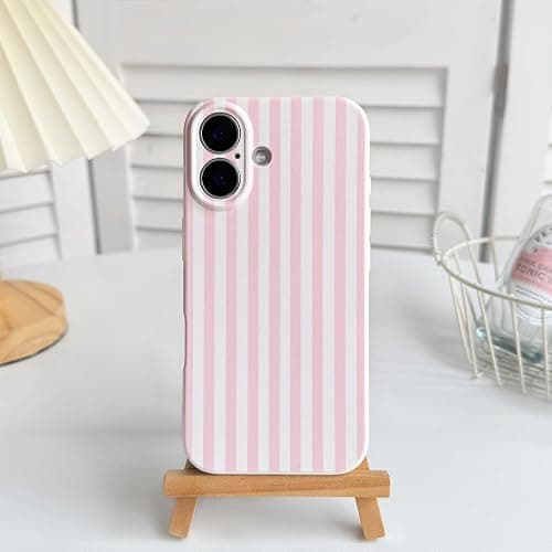 Lovmooful for iPhone 16 Case Cute Color Striped Design-Pink&White | Compatible for iPhone 16,Aesthetics Design,for Girls Women Girly,Soft TPU Case,Shockproof Protective thumbnail 2