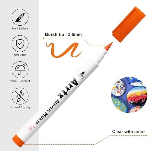 Arrtx 30 Colors Acrylic Paint Pens for Rock Painting, Extra Brush Tip, Water Based Paint Markers for Stone, Glass, Easter Egg, Wood and Fabric Painting-No Toxic,No Odor 30B thumbnail 7
