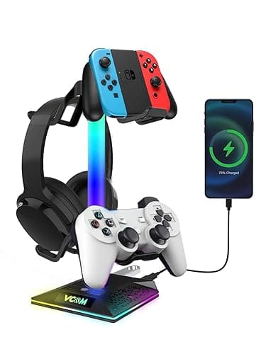 V VCOM RGB Gaming Headphones Stand with 2 USB Ports Headset Stand with 10 Light Modes and Non-Slip Rubber, Suitable for All Earphone Accessories, Best Gift for Husband, Kids, Boyfriend - Image 1
