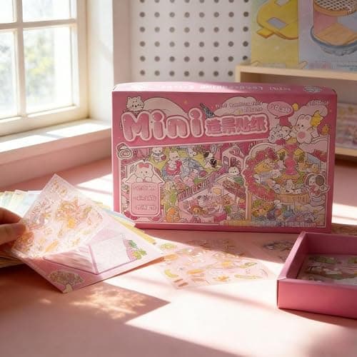 Pink Cozy Room 3D Sticker Scene Book, 1-Piece Miniature Craft Kit with Immersive Miniature Sticker Scenes for Kids and Adults thumbnail 2