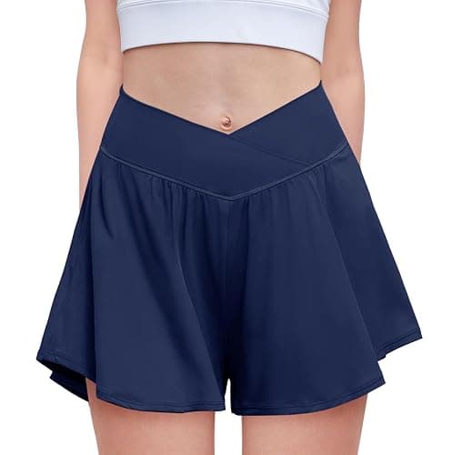 Zaclotre Girls Flowy Shorts with Spandex Liner V Crossover 2 in 1 Athletic Running Shorts with Pockets Kids Butterfly Skorts - Image 1