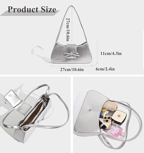 Shoulder Bag for Women, Hobo Handbags Trendy Y2K Purses Patent Leather Clutch Bag Cute Bow Purse thumbnail 6