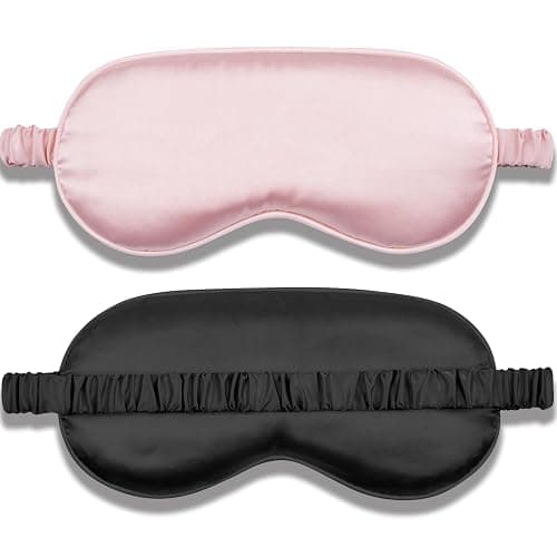 Amrules Sleep Mask Set of 2, Adjustable Silk Eye Mask for Sleeping, Soft Sleeping Eye Shade Cover for Women, Good for Blocking Light, Reducing Puffiness, Enhancing Sleep Quality (Blush Pink & Black) - Image 1