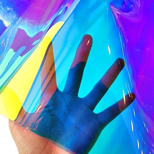 XHT 0.4mm Holographic Transparent Film Mirror Laser Iridescent TPU Vinyl Waterproof Material for DIY Hair Bows Sewing Patchwork (Iridescent-0.4mm) thumbnail 4