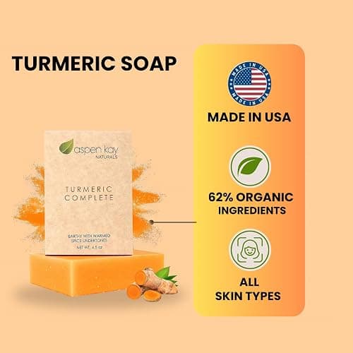 Aspen Kay Naturals Turmeric Soap for Face & Body - made with Organic Shea Butter, Chamomile & Calendula - Gentle Turmeric Face Wash, All Skin Types, Made in USA (2 pack) thumbnail 2