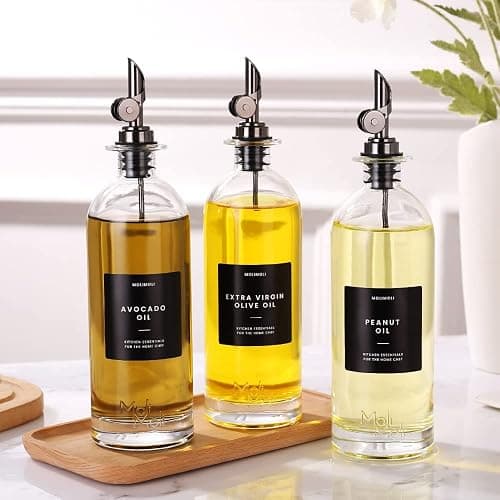 Molimoli Oil and Vinegar Dispenser with Metal Pour Spout, Weighted Pourer, Glass Bottle Dispenser for Kitchen, Olive Oil Cruet, Glass Olive Oil Bottle | 500ml, Set of 2 - 500ml, Set of 2 - Black thumbnail 8