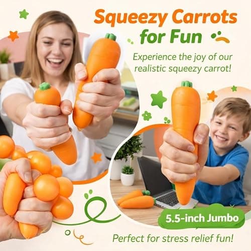 Squeezy Carrot, Realistic Carrot Squishy Jumbo, Giant Carrot Stress Relief Toy, 5.5 Inch Slow Rising Squeeze Carrot Fidget Ball, Portable Anxiety Relief Tool & Cute Desk Decor (1pcs) thumbnail 2