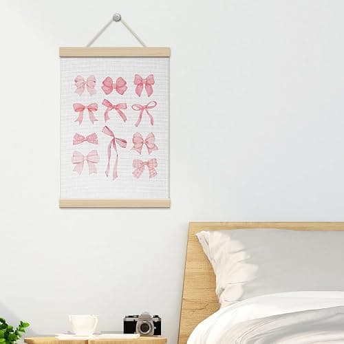 Coquette Pink Bow Wall Art Poster Hanger with Wooden Frames, Bow Room Paintings Wall Decor，Pink Canvas Prints Decor Framed for Bedroom Bathroom Dorm Living Room, 12x16 Inch /24 thumbnail 4