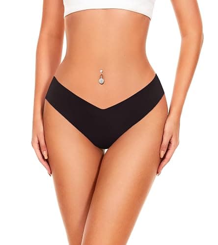 Hellopopgo Seamless Thongs For Women V-waisted No Show Thong Seamless Panties Breathable Comfortable Underwear Womens 6-Pack thumbnail 2