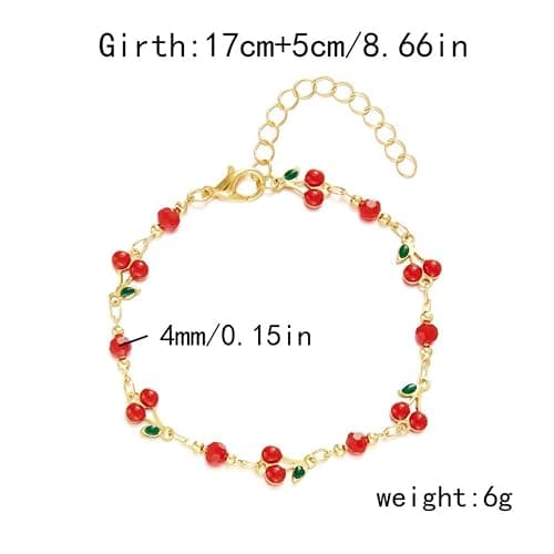 Gold Cherry Bracelet for Women Dainty Cherry Chain Bracelet Colorful Evil Eye Heart Link Bracelet Adjustable Summer Beach Jewelry thumbnail 3