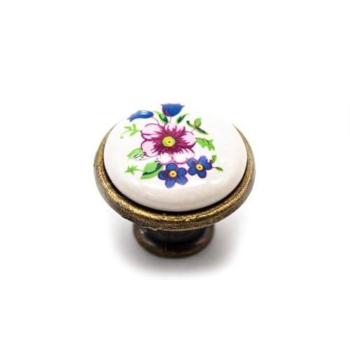 DOJA Barcelona | Bouton de Meuble Vintage Fleur Printemps | Poignée de Porte en Zinc Aluminium et Porcelaine | Ø26,5*Ø14*23mm | Pour Cuisine et Intérieur - Image 1