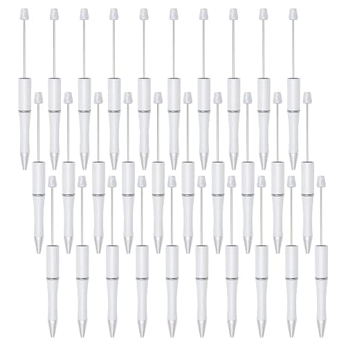 jiebor 30Pcs White Beadable Pens Plastic Bead Ballpoint DIY Cute Cool Pens Black Ink for Students Teacher Women Men Bridal Graduation Gift Office School Supplies - Image 1
