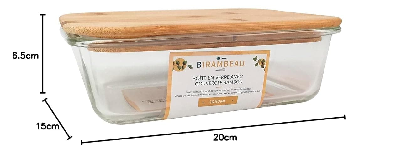 BIRAMBEAU - Ustensiles de Cuisine - Boîtes en Verre - Boîtes Alimentaire Hermétiques - Couvercle en Bambou - 1050mL thumbnail 9
