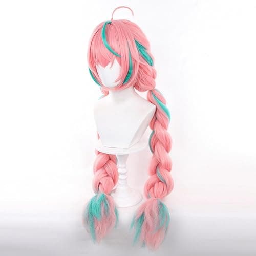 Servelove Game Pink Green Long Wig Braid Hair Characters Costume Wigs For Unisex Game Anime Role Play Halloween Christmas Party thumbnail 4