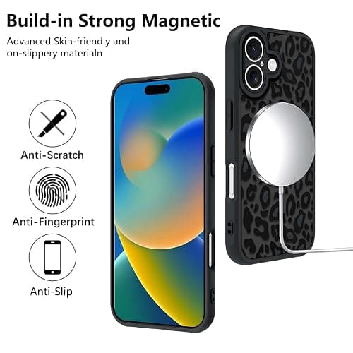 KANGHAR Case for iPhone 16 Plus Phone Case [Compatible with Magsafe] Leopard Printed Pattern Cute Cheetah Protective Magnetic Case for Girls Women Men 6.7" thumbnail 5