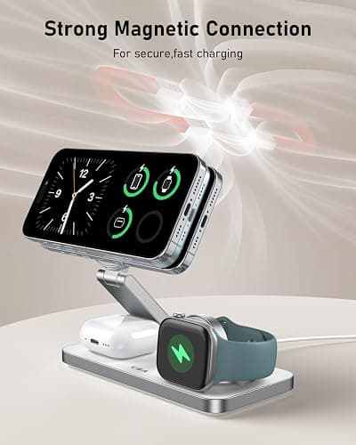 VBA 3 in 1 Wireless Charging Station for Apple MagSafe Charger,Foldable Fast Charging Magnetic Wireless Charger Stand,Travel Charger for iPhone 17 Air 16 15 14 13 12,Apple Watch,AirPods Pro(White) thumbnail 6