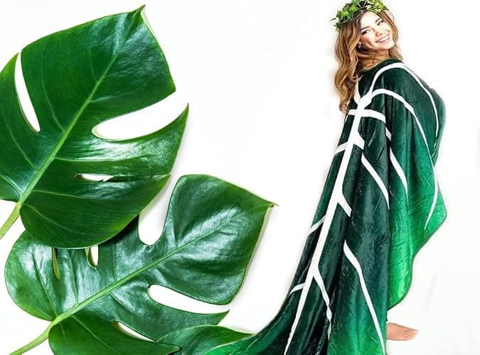 Leaf Blanket, Big Leaf Blanket Shape,Soft Plush Flannel DoubleThrow Decorative Leaves Design for Plant Lovers Bed Couch and Sofa[（79x91inch thumbnail 4