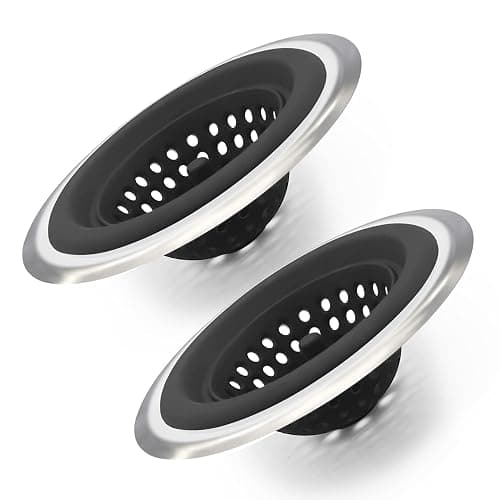 MW-NIHOLA 2PCS Sink Strainers,Flexible Silicone and Stainless Steel Kitchen Sink Drainer Baskets，Large Wide Rim 4.5 inch Diameter,Rust Free,Prevent Food Residues from Clogging - Black - Image 1