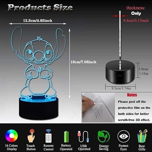 LOUHH 3D Illusion Night Light, 16 Color Night Light - 3D LED Intelligent Remote Control Lamp for Children's Room Decoration and Children's Gifts thumbnail 3