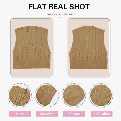 Lailezou Women's V-Neck Knit Sweater Vest Solid Color Argyle Plaid Preppy Style Sleeveless Crop Knit Vest thumbnail 6
