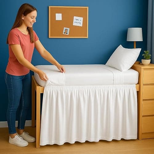 Cottingon Dorm Room Bed Skirt, 100% Microfiber, White, Twin XL-42 Drop thumbnail 7
