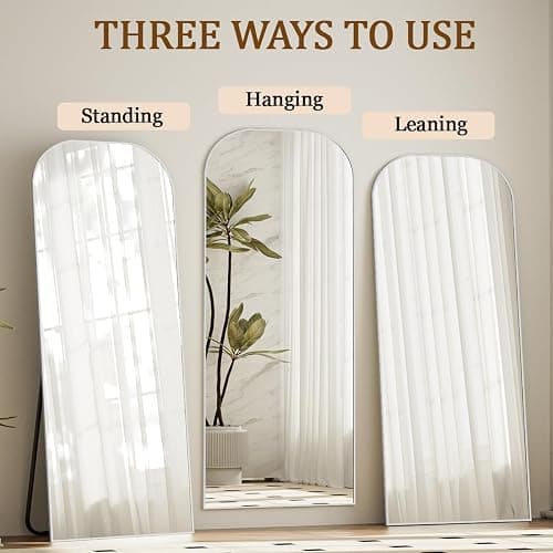 Koonmi Full Length Mirror, 56"x21" Mirror Full Length with Stand | Domed Top Square-Edged ShatterProof Floor Mirror with Sliver Aluminum Alloy Frame for Bedroom Living Room Home Gym thumbnail 5