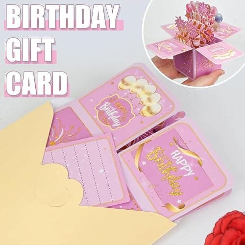 Pink Funny Pop-Up Birthday Card Sweet 3D Gift Box Unique Handmade Foldable Celebration Card for Adults Kids Daughter Son Mom Dad Friends thumbnail 4