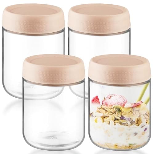 4 Pack Glass Jar With Airtight Lids Overnight Oats Containers With Lids Mason Jars Food Storage Containers For Yogurt Snacks Sugar Spice And More (Pink, 500ml/16.7oz) - Image 1
