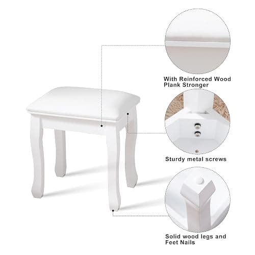 Vanity Stool, Padded Makeup Chair Bench with Solid Wood Legs, Dressing Table Seat, Cute Vanity Stools with Cushion, Modern Foot Stool Ottoman for Small Spaces, Living Room, Bedroom (Curved Legs) thumbnail 3