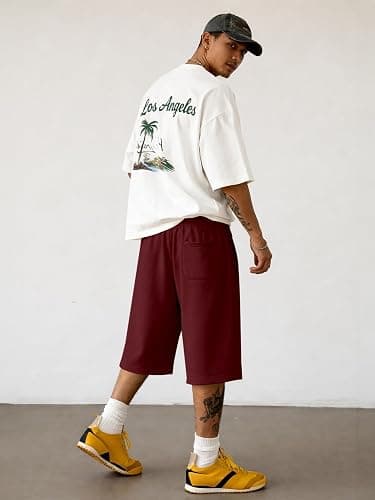 JMIERR 2026 Men's Baggy Sweat Shorts Lightweight Under Knee Casual Drawstring Y2K Shorts Loose Fit Gym Shorts thumbnail 3