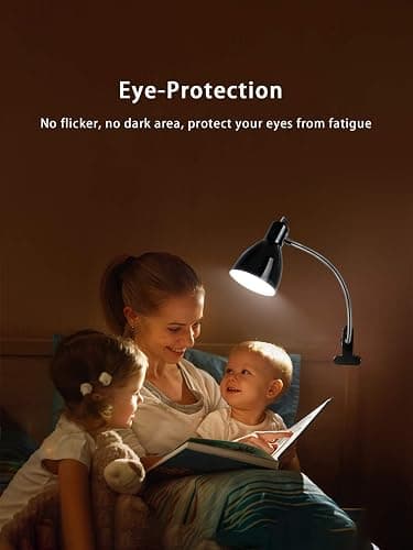 Desk lamp Eye-Caring Table Lamps, 360°Rotation Gooseneck Clip on Lamp Reading Light Portable Reading Book Light Clamp Study Desk Lamps for Bedroom and Office Home Lighting (Black) thumbnail 8