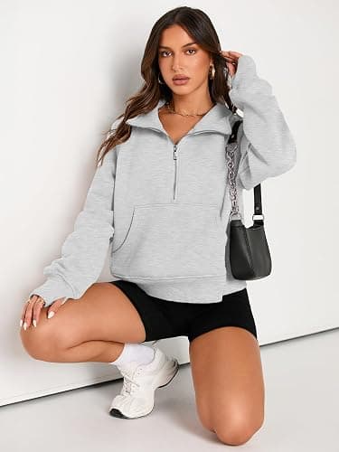 AUTOMET Womens Sweatshirts Half Zip Cropped Pullover Fleece Quarter Zipper Hoodies 2026 Fall Fashion Outfits Clothes thumbnail 4