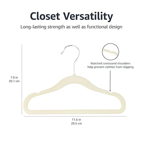 Amazon Basics Kids Velvet, Space Saving, Non-Slip Clothes Hangers for Infant and Toddler, Durable, 11.6 inches (for Baby Clothes), Pack of 50, Beige thumbnail 3