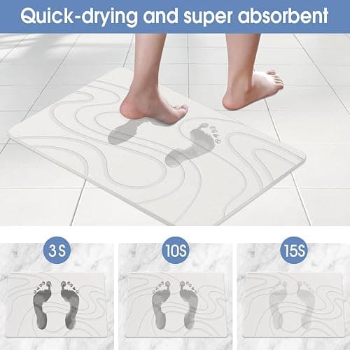Veeloim Stone Bath Mat Diatomaceous Earth Shower Mat Non-Slip Super Absorbent Diatomite Stone Mats for Bathroom Floor/Kitchen Counter Quick Drying Natural Easy to Clean(23.6''×15.4" White) thumbnail 4