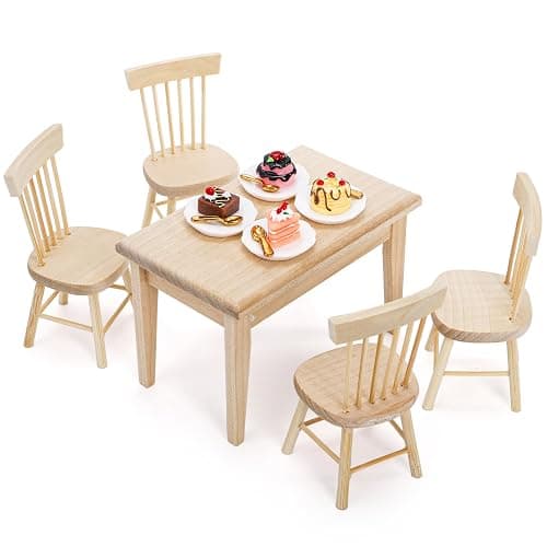 Nicunom Dollhouse Dining Room Furniture Set, 1/12 Scale Miniature Table and 4 Chairs, Wooden Doll House Accessories thumbnail 4