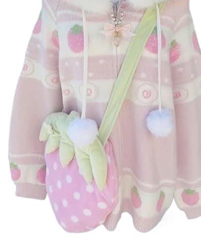 Pokn Y2K Jojifuku Cutecore Kawaii Pink Strawberry Crossbody Bag Mobile Phone Single Shoulder Bag for Women thumbnail 4