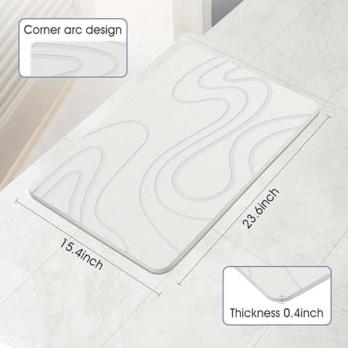 Veeloim Stone Bath Mat Diatomaceous Earth Shower Mat Non-Slip Super Absorbent Diatomite Stone Mats for Bathroom Floor/Kitchen Counter Quick Drying Natural Easy to Clean(23.6''×15.4" White) thumbnail 2