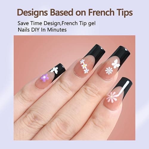 Misssix Black French Gel Nail Tips, 240Pcs French Tip Press on Nails Long Square, No Need to File 3 in 1 Tips Pre-lasting, Fake Nails for Nail Art DIY 15 Sizes thumbnail 3
