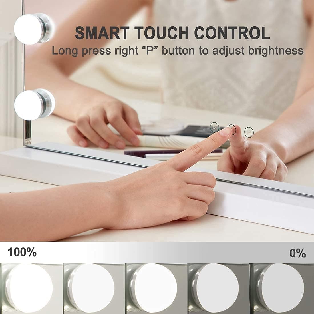BLC Hollywood Vanity Mirror with Lights, Makeup Mirror with 15 Upgraded Dimmable LED Bulbs, 3 Lighted Color with 10X Magnification Mirror, USB Charging Port, Tabletop and Wallmounted (White, 55x45cm) thumbnail 3