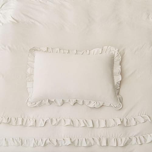 CCoutueChen Beige Ruffle Duvet Cover Twin 2Pcs Ruffled Duvet Cover Set Cottagecore Frilly Bedding Set 100% Washed Microfiber Shabby Chic Farmhouse Bedding with 1 Pillowcase(No Comforter) thumbnail 5