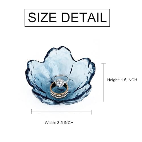 BIHOIB Crystal Blue Flower Ring Dish Jewelry Tray, Decorative Glass Trinket Dish, Modern Accent Tray for Vanity thumbnail 3